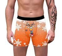 Boxer pour homme - Sous-vêtements imprimés de Noël - Entrejambe ouvert - Léger et respirant - Taille élastique - Large - Caleçon décontracté - Short de sommeil, Orange, 3XL