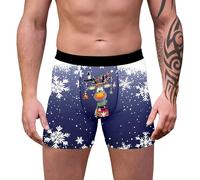 Boxer pour homme - Sous-vêtements imprimés de Noël - Entrejambe ouvert - Léger et respirant - Taille élastique - Large - Caleçon décontracté - Short de sommeil, bleu foncé, S