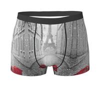 Boxer pour homme Tour Eiffel Paris Street imprimé parapluie rouge, sous-vêtements boxers, sous-vêtements ultra confortables et doux, sous-vêtements extensibles respirants, Noir , L Grande taille