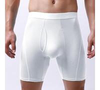 Boxer respirant à jambes longues pour homme avec poche en tissu nylon doux (taille L, blanc)
