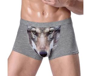 Boxer respirant pour homme - Style rétro - Doux - Sous-vêtements - Imprimé tête de loup - Culotte hipster - Culotte confortable - Slip boxer sexy stretch, O gris., L