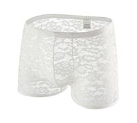 Boxer Serré Homme Pack Hommes Dentelle Tanga Sex Culotte Sexy Culotte Transparente Hommes T Pantalons Sous-Vêtements Slips Boxers Homme Noël, Blanc., M