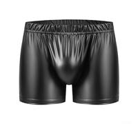 Boxer taille basse pour homme, effet mouillé avec pochette, sous-vêtements respirants et flexibles pour homme, couleur unie, quatre saisons (S noir)