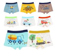 Boxers Caleçons Garçon Pur Coton, Lot de 8 Élastique Underwear Set, Confortable Garçon Calecon 2-4 Ans, Excavateur Voiture Motif Boxer Doux Culotte, Respirant sous vêtements
