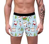 Boxers de Noël pour hommes Caleçons drôles Hommes Léger Confortable Caleçon de Noël Mode Tendance Impression Sous-vêtements de Noël Happy Shorts Cadeau pour Hommes Hiver, 01 bleu clair., M