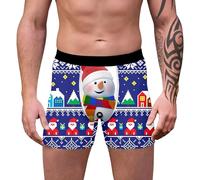 Boxers de Noël pour hommes Caleçons drôles Hommes Léger Confortable Caleçon de Noël Mode Tendance Impression Sous-vêtements de Noël Happy Shorts Cadeau pour Hommes Hiver, bleu, 3XL