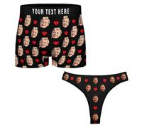 Boxers Homme avec Visage Photo Personnalisé Caleçons Culottes et Slips Femme Strings Tangas Personnalisée Sous-vêtements Cadeaux pour Petit Ami Petite Amie Couples NoëL Saint Valentin Taille-S