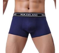 Boxers longs pour homme - Style rétro - Avec taille élastique - Sous-vêtements légers - Culotte respirante - Coupe ajustée - Évacuation de l'humidité - Couleur unie - Décontracté, Marine, XL