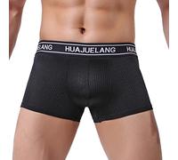 Boxers longs pour homme - Style rétro - Avec taille élastique - Sous-vêtements légers - Culotte respirante - Coupe ajustée - Évacuation de l'humidité - Couleur unie - Décontracté, Noir , L