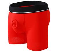Boxers pour homme - Lingerie creuse - Sous-vêtement Cutton - Avec anneau de cockring - Culotte érotique ouverte sur le devant - Lingerie sexy - Avec anneau en silicone, rouge, XXL