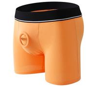Boxers pour homme - Lingerie creuse - Sous-vêtement Cutton - Avec anneau de cockring - Culotte érotique ouverte sur le devant - Lingerie sexy - Avec anneau en silicone, Orange, XL