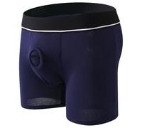 Boxers pour homme - Lingerie creuse - Sous-vêtement Cutton - Trou - Anneau de cockring - Culotte érotique ouverte sur le devant - Lingerie sexy - Avec anneau en silicone, bleu marine, XL