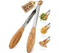 Boxiki Kitchen Pinces de Cuisine avec Embouts en Bois d'Olivier - Pinces Idéales pour BBQ, Salade, Grille-Pain, Pain & Cornichons - Fabriquées en Bois d'Olivier Naturel, Taille 28 cm