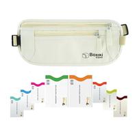 Boxiki Travel Ceinture Porte-Monnaie Beige avec Ensemble de Manchons RFID - Pochette de Voyage Sécurisée pour Protéger Argent, Cartes de Crédit et Documents pour Hommes et Femmes