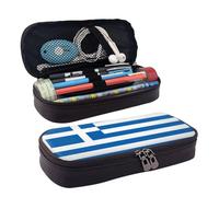 BOXILTD Trousse à crayons en cuir avec motif drapeau grec - Trousse multifonction avec fermeture éclair, un joli porte-stylo adapté pour le travail