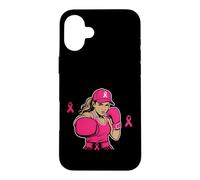 Boxing Black African American Fight Breast Cancer Ribbon Coque pour iPhone 16 Plus