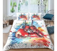 Boxing Gloves Art Linge de Lit 3 pièces Hypoallergique Imprimé en 3D Léger Vibrant Watercolor Parure de Lit avec 2 Taies d'oreiller Confortable for Chambre de Adolescents Double（200x200cm）