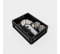 BOXIO CookUp : complément complet de 28 pièces pour cuisine de camping 40 x 30 x 12 cm - Accessoire parfait pour le réchaud de camping dans une petite boîte euro avec vaisselle et couverts