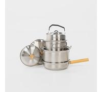 BOXIO - Cookware : poêle de camping et casseroles en acier inoxydable Vaisselle de camping avec poêle, bouilloire et casseroles idéales pour la cuisine de camping, le réchaud à gaz ou le réchaud de