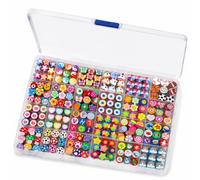BOXIZ Kit de perles en argile polymère 24 styles mignons amusants avec fleur, papillon, cœur, lettre, poney pour fabrication de bracelets, colliers