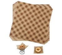 BOXOB 100 Feuilles Papier Ciré Alimentaire, 18x18cm Anti-Graisse Doublures Panier Alimentaire Motif Carreaux Emballages Sandwichs Burgers Sets Table Pour Service Pique-Niques Restaurants (Marron)