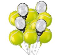 BOXOB 12pcs Kit de Ballons Tennis, 45,72cm Balle Tennis Aluminium Vert & 63cm Ballons Raquette pour Décorations Fête Thème Sport Célébrations Anniversaire Fournitures Événements Sportifs
