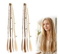 BOXOB 2 d'Extension Cheveux Tressée à Clips 41cm (Beige, Jaune Clair) | Accessoires Cheveux Tressés Synthétiques Faits Main Fibre Synthétique Haute Qualité Style Bohème Longue Tresse à Clip