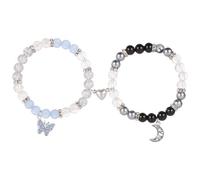 BOXOB 2 Pièces de Couple Bracelets, Bracelets Magnétiques Assortis Papillon et Lune Bracelets d'Amour pour Couples d'Attraction Mutuelle Cadeau de Bijoux de Couple pour Femmes et Hommes
