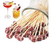 BOXOB 200pcs Pics à Cocktail de Football, 12,8cm Bois Pics à Apéritif Rugby Cure-Dents Football Collation Fruits Bâtonnets de Dessert pour Anniversaire Fête Thème Sportif Fournitures