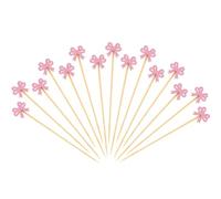 BOXOB 200pcs Piques à Cocktail Nœud Rose, 12,5cm Cure-Dents Coquette Bâtonnets Agitateurs en Bois Aliments Décorations Cocktail Nœud pour Fruits Boissons Desserts Mariage Fête Bachelorette