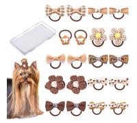 BOXOB 20pcs Nœuds pour Poils de Chien, Nœuds Marron pour Chien de Petite Taille Nœuds Mignons pour Chiens Nœuds pour Chiots à Fleurs Élastiques pour Poils de Chien Nœuds pour Poils de Chiot