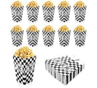 BOXOB 24pcs Noir Blanc à Carreaux Boîtes à Popcorn, Petites Seaux Popcorn pour Soirée Cinéma Carton Contenants Cadeaux Fête Snacks pour Halloween Fournitures Fête d’Anniversaire