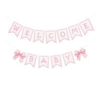 BOXOB 2pcs Bannière Bienvenue Bébé, Pré-Enfilé Nœud Rose Banderoles Bienvenue pour Bébé Idéales pour Décorer et Photographier Fêtes Prénatales et Fêtes Révélation Sexe Bébés