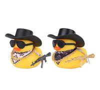 BOXOB 2pcs Canard Tableau de Bord Voiture, Décoration d'Intérieur de Voiture Amusante avec Chapeau Cowboy Collier Doré et Lunettes Soleil Accessoires Automobiles Tendance pour Bureau Maison