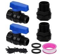 BOXOB 2pcs Kit Robinet Baril Pluie PVC 3/4" GHT, Kit Dérivation Jardin avec Raccord Traversée,Adaptateur Robinet Tuyau & Ruban d’Étanchéité Connecteur Vanne Vidange pour Aquarium Piscine