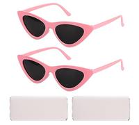 BOXOB 2pcs Lunettes de Soleil Oil de Chat pour Femme, Rétro Tendance Lunettes de Soleil Vintage Femme Fille pour la Fête Utilisation Quotidienne avec 2 Pochettes pour Lunettes de Soleil (Rose)
