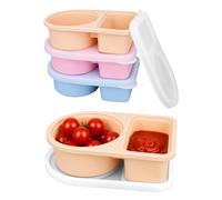 BOXOB 3 Pièces Contenants à Collation Réutilisables avec Couvercles, Double Compartiment Boîte à Snack Silicone pour Sauce Salade Condiment Petit Contrôle des Portions Voyage Pique-Nique