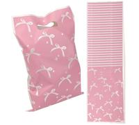 BOXOB 30pcs Sachets Cadeaux Roses avec Nœuds, Pochettes Cadeaux en Plastique à Motif Nœuds pour Anniversaires et Événements à Thème