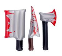 BOXOB 3pcs Armes Ensanglantées Gonflables Halloween, Jouets Drôles Farce avec Couteau Hache et Couperet Ensemble d’Accessoires Gonflables pour Cosplay Décorations Fête Halloween Horreur Farces