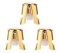 BOXOB 3pcs Bouchons à Champagne, Bouchon de Bouteille en Acier Inoxydable et Silicone Scellants de Vin Anti-Fuites Réutilisables pour Garder Fraîches pour Cava Prosecco et Vins Mousseux (Doré)