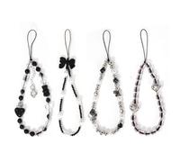 BOXOB 4pcs Breloques de Téléphone en Perles de Cristal, Dragonne de Téléphone Portable Cordon de Téléphone Perlé Breloques de Téléphone Bracelet Porte-Clés pour Femme Appareil Photo Clé Sachet à Main