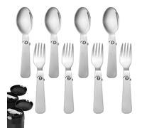 BOXOB 4pcs Cuillère Pliable et 4pcs Fourchettes Pliable pour Pot Alimentaire Thermos Funtainer de 10oz, Portables Acier Inoxydable Fourchettes et Cuillere Rechange pour Voyage Camping Pique-Nique