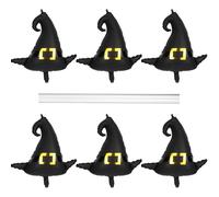 BOXOB 6 Ballons en Forme de Chapeau d'Halloween, Décoration Fête Sorcière Magique à Suspendre Ballon Chapeau de Sorcière Noir en Aluminium avec Paille pour Fournitures Fête à Thème d'Halloween
