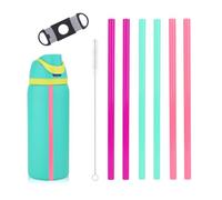 BOXOB 6pcs Paille Gourde Remplacement avec Échelle pour Owala FreeSip Bouteilles d'Eau 14/16/19/24/32/40oz, Colorées Plastique Paille pour Gobelet avec Brosse de Nettoyage et Outil de Coupe