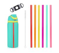 BOXOB 6pcs Paille Gourde Remplacement pour Owala FreeSip Bouteilles d'Eau 14/16/19/24/32/40oz, Réutilisables Pailles en Plastique avec Échelle Brosse Nettoyage et Outil de Coupe Accessoires Gobelet