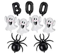BOXOB 9pcs Ensemble Ballons Halloween, Blancs et Noirs Ballons en Aluminium avec BOO Fantômes et Araignées Décorations de Fête Effrayantes Mignonnes pour Halloween Anniversaire Baby Shower