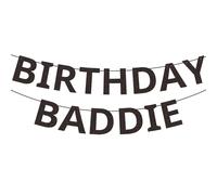 BOXOB Bannière d'Anniversaire Baddie, Bannière Noire à Paillettes Pré-Enfilée Décoration de Fête Amusante pour Femmes et Hommes Fournitures de Fête d'Anniversaire