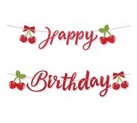BOXOB Bannière Happy Birthday Cerise, Décorations Fruits Doux et Amusants Paillettes Thème Happy Birthday pour Fournitures de Faveurs Mariage Baby Shower