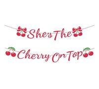 BOXOB Bannière She's The Cherry on Top, Bannières Pré-Enfilées Sur Le Thème de La Cerise Rouge pour Enterrements de Vie Jeune Fille Fêtes d'Anniversaire et Mariage
