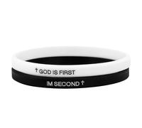 BOXOB Bracelet Dieu Est le Premier Je Suis le Second, Bracelets en Silicone Noir Blanc Bracelets Versets Bibliques Croix pour Hommes Femmes Adultes Cadeaux Chrétiens